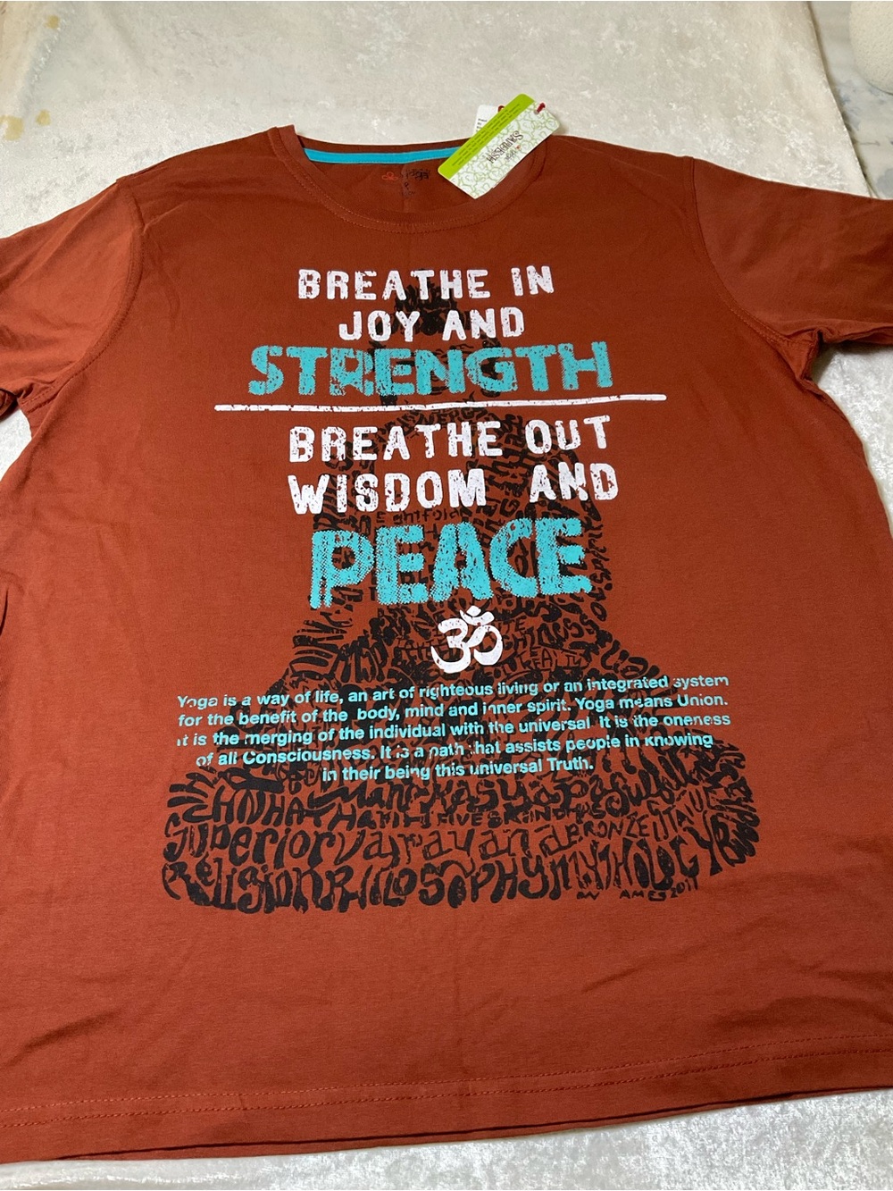 Esprit Rust Short-Sleeve Tee with Turquoise & White Graphic Yoga Aum